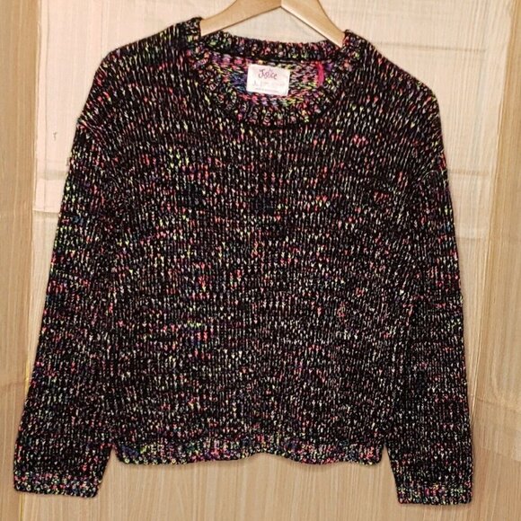 Justice Girls Black Cropped New Sweater With Multi Color Threads Large - Picture 1 of 7